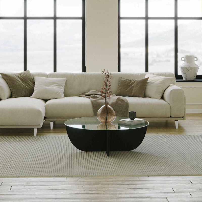Cescily Coffee Table, Clear Top/Black Base