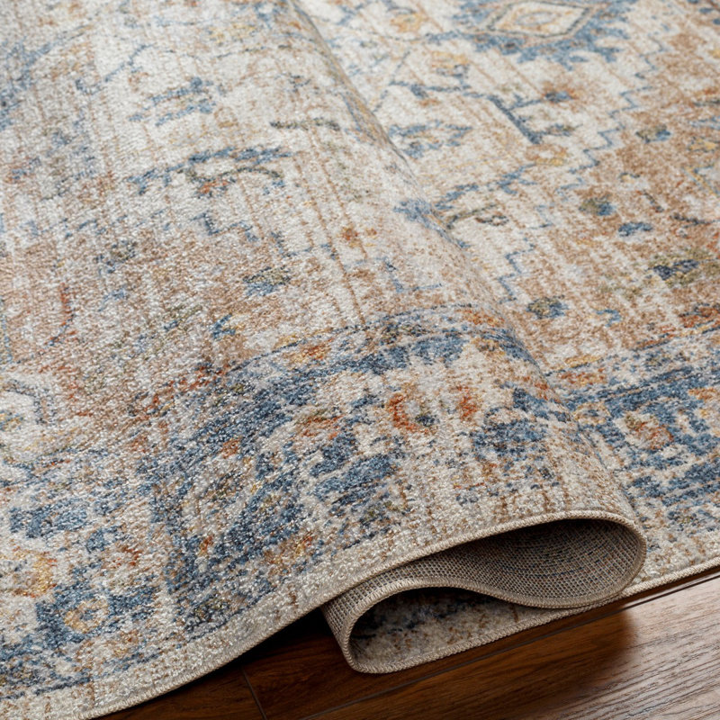 Traditional Washable Rug, Bordered Floral Anti-Slip Rug For Living Room, Dining Room, Bedroom, Rectangle 120 x 170 cm