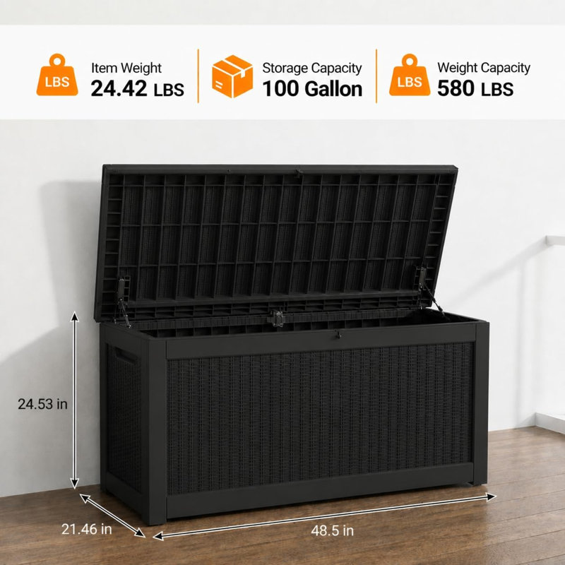 100 Gallon Resin Outdoor Deck Box, Black