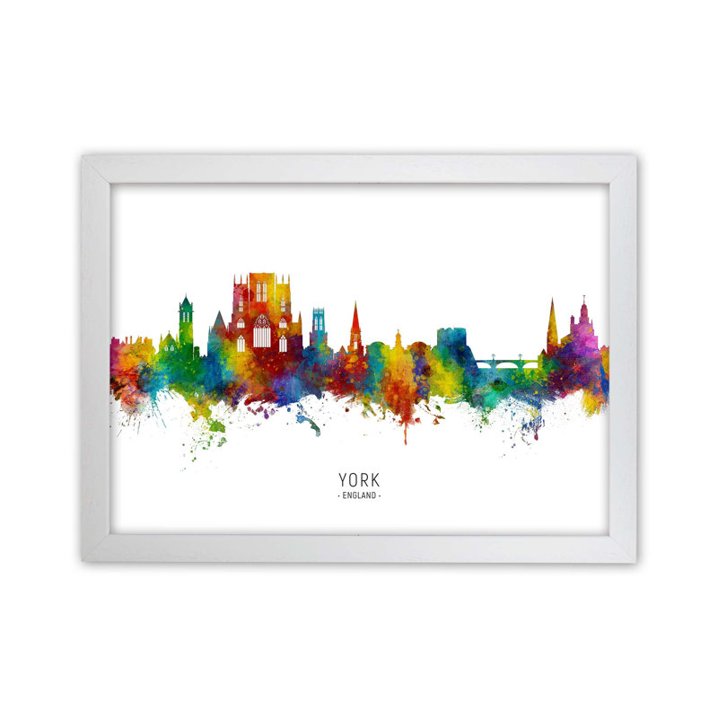 York England Skyline by Michael Tompsett - Print, White Framed, 46cm H x 63cm W x 3cm D