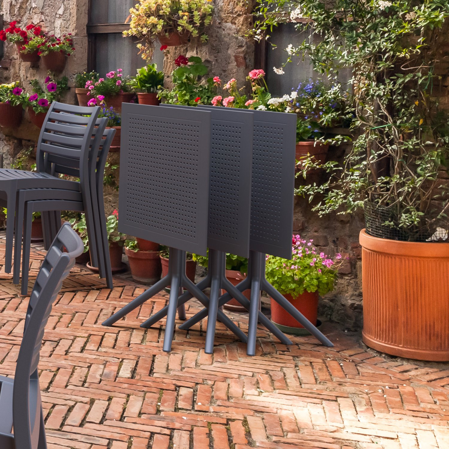 Farrah 30" Patio Dining Table, Dark Gray, 29.5" H x 23.6" W x 23.6" D, Yes