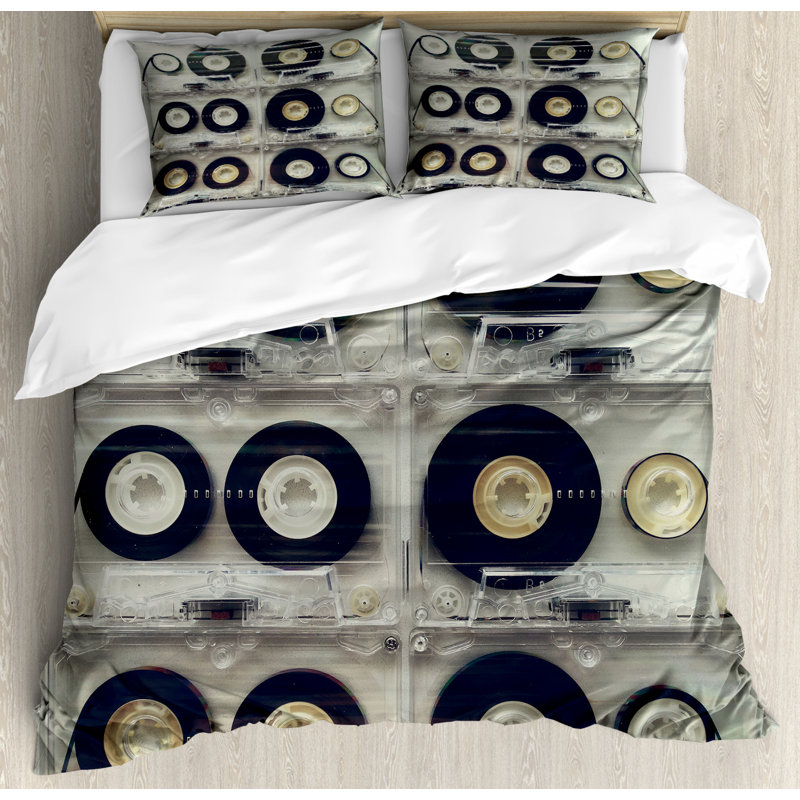 Retro Cassette Tape Print King Duvet Cover Set