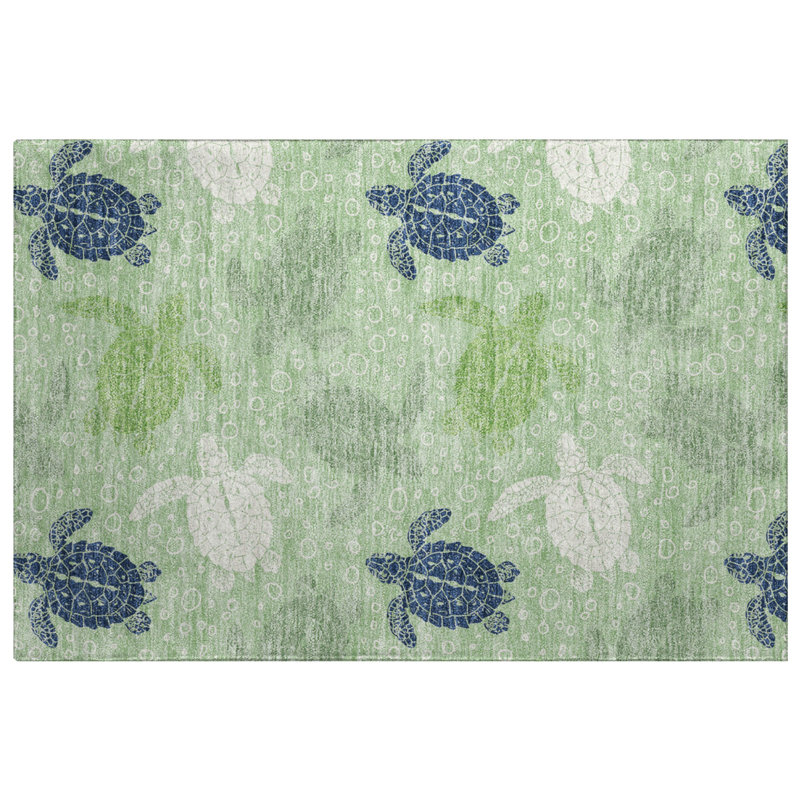 Premium Machine Washable Dream Shag ADS192 Turtles Rug, Green, 2'6" x 3'10"