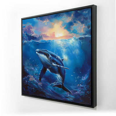 Whale in the Water - Purple Framed Canvas for Home Decor