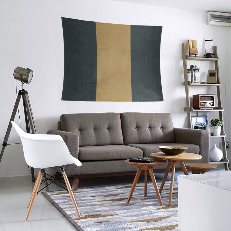Tapisserie de polyester Las Vegas, H 88 po x l 104 po, Gris acier / doré / gris acier