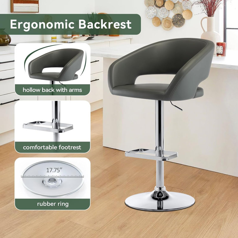 Anastacio Swivel Upholstered Adjustable Height Counter Stool with Metal Frame,Bar Stools with Footrest, Kitchen Island Chairs for Dining Room, Home Bar, Cafe