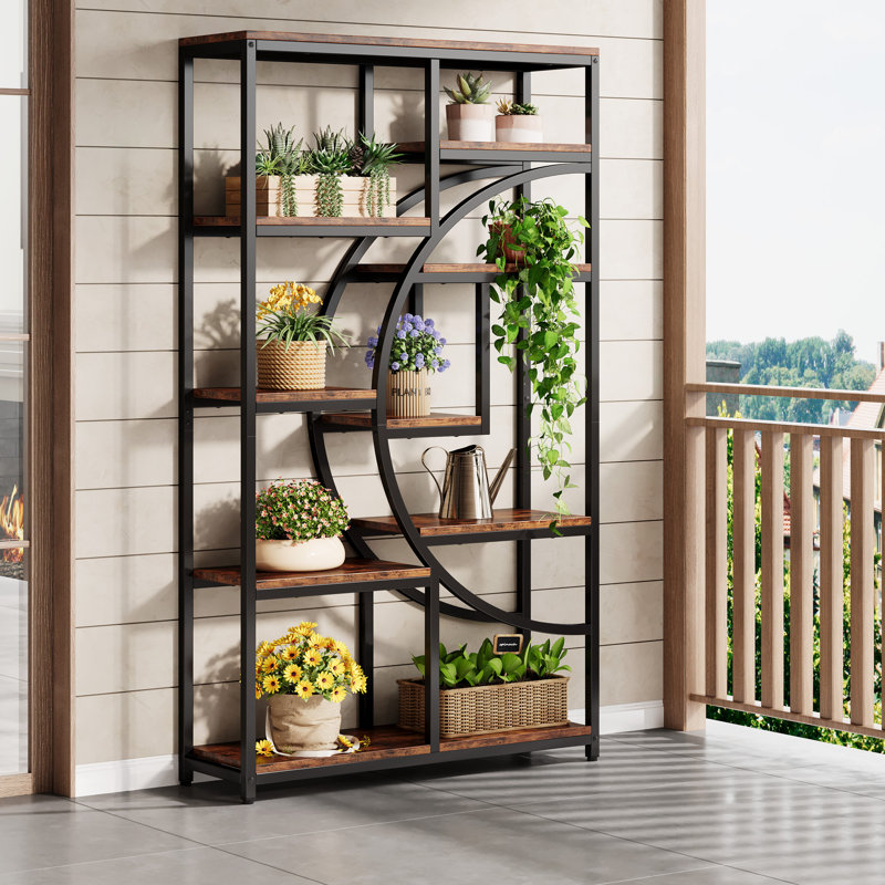 Stoil 68.89" H x 37.4" W Steel Geometric Bookcase, Brown/Black