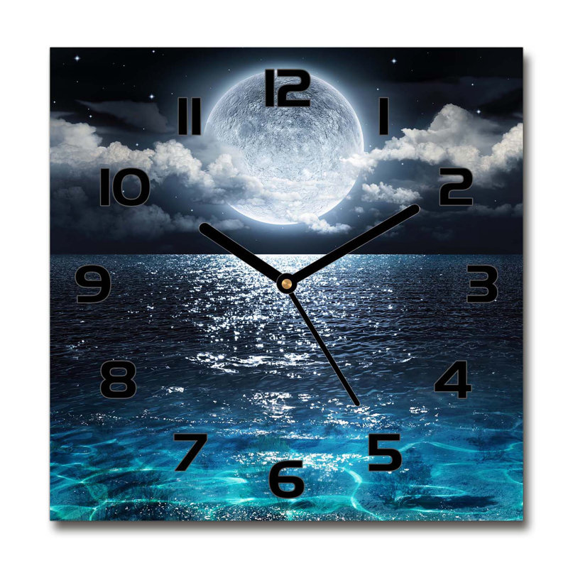 Glass Wall Clock, Navy/Aqua/Black
