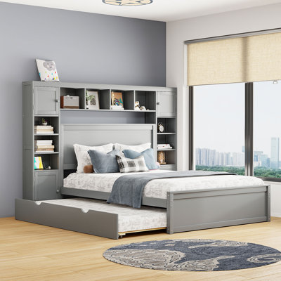 Brython Bookcase Storage 2 Drawers Platform Bed with Trundle
