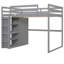 Lit mezzanine double en bois avec garde-robe intégré et tablettes de rangement, lumière DEL, gris-1114684144