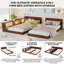 Base de lit convertible pour lit simple à très grand lit avec bibliothèque, lits de plancher à profil bas avec éclairage et station de charge-1885820718