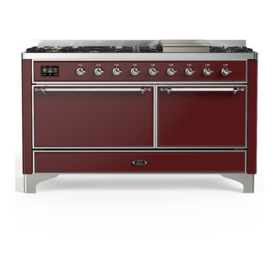 Majestic III Series 60 Inch Dual Fuel Range with 7 Sealed Burners, Griddle, in Stainless Steel (Liquid Propane, Brass Trim)
