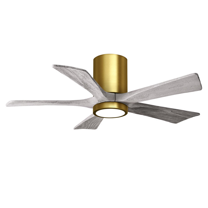 Ventilateur de plafond à 5 pales DEL avec ensemble d'éclairage inclus Irene, Laiton brossé, 42", Ton bois de grange