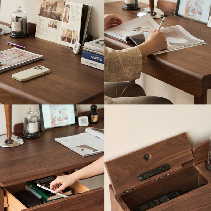 Bureau minimaliste de style américain, H 29,53 po x l 55,12 po x P 23,62 po, Brun noyer