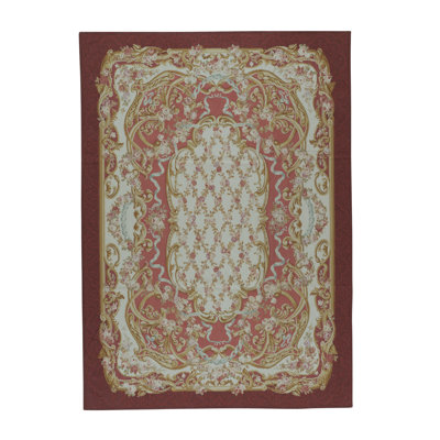 Tapis ivoire et rouge noué à la main de haute qualité