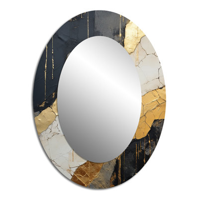 Black Gold Adorned Poteries V - Modern Oval Wall Mirror