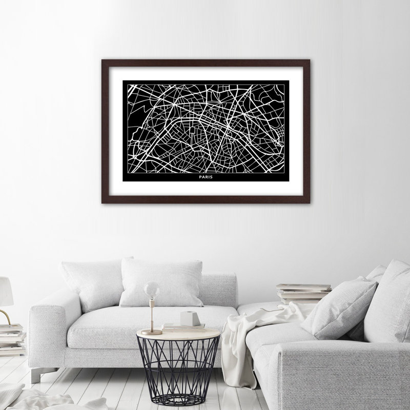 City Map of Paris 1 Piece Single Picture Frame Wall Art, 20cm H x 30cm W, Brown