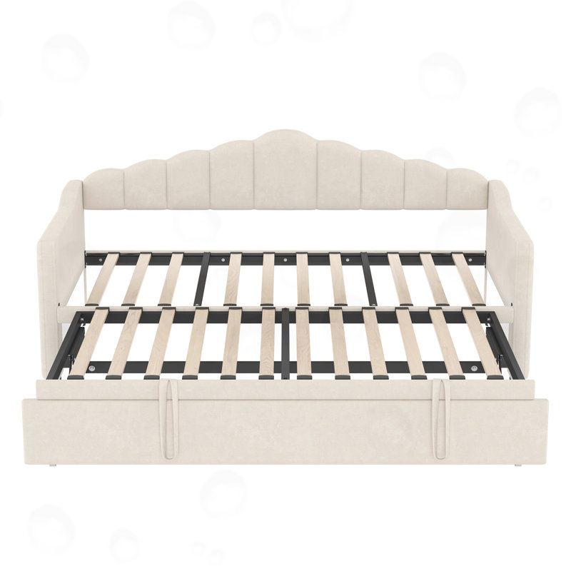 Twin Size Daybed With Adjustable Height Pop Up Trundle, Beige