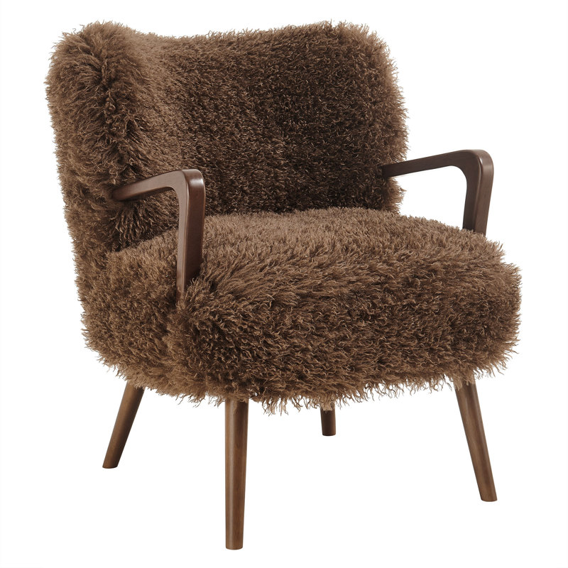 Zerra Faux Shearling Accent Armchair In Brown, Brown