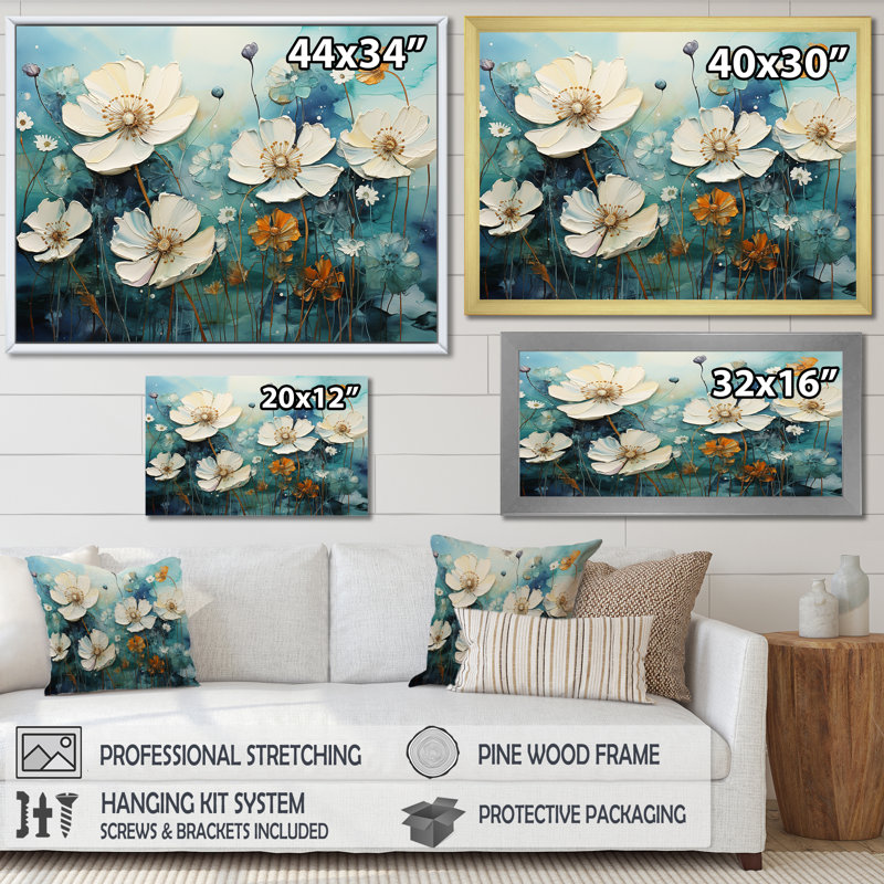 «Misty Flower Meadows» sur toile, Cadre simple noir, H 12 po x l 20 po x P 1 po
