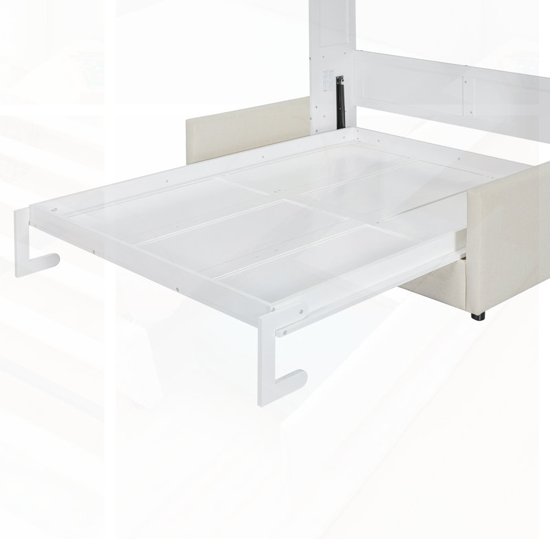 Lit escamotable double avec canapé et rangement, parfait pour les petits espaces et la vie multifonctionnelle, Blanc