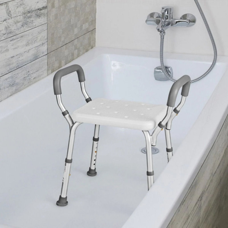 Shower Bench with Detachable Padded Arms, Grey