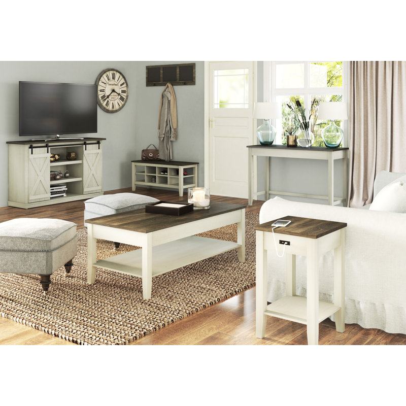 Lowman Upholstered Storage Bench, Old Wood White
