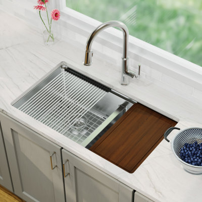 Elite Workstation 32'' L Double Bowl Stainless Steel Kitchen Sink