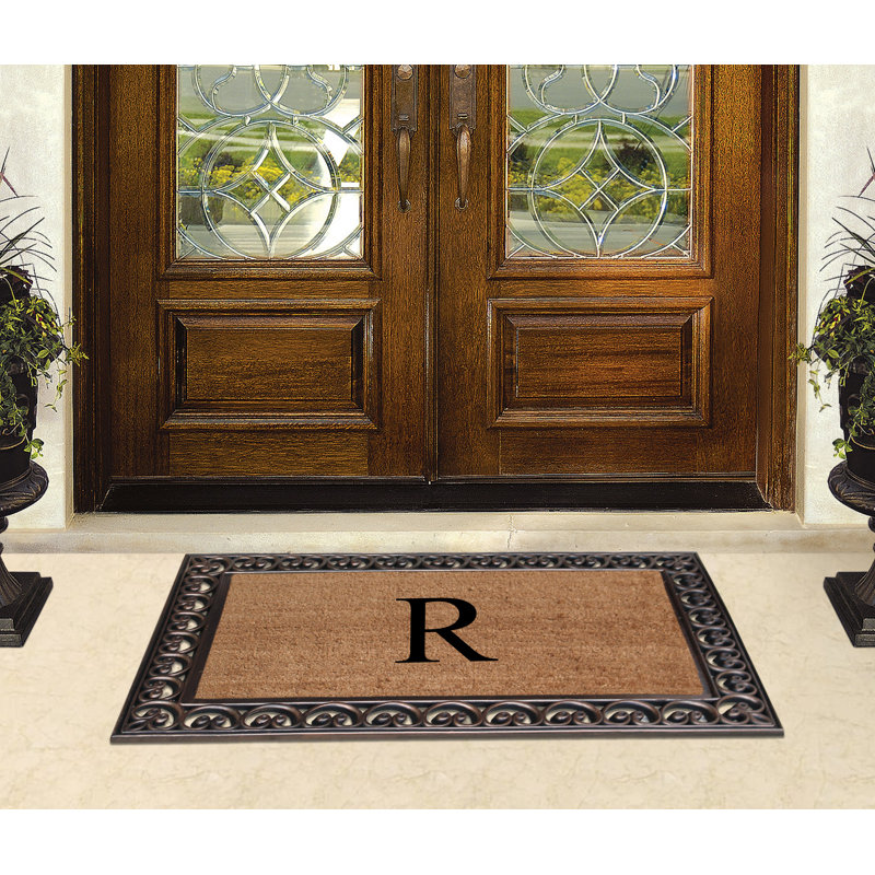 Butterfield Paisley Border Monogrammed Coir & Rubber Doormat, 30" x 48" – Heavy-Duty, Fade-Resistant Outdoor Mat in Bronze, R
