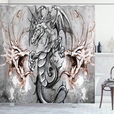 World Menagerie Ourir Dragon Chinese Snake Dragon Theme Print on Golden Eastern Mythology Oriental Abstract Art Shower Curtain