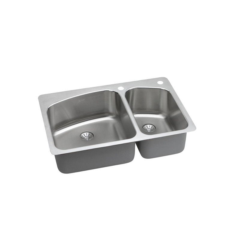 Lustertone 33" L x 22" W Double Basin Dual Mount Kitchen Sink with Drain Assembly, 3 hole