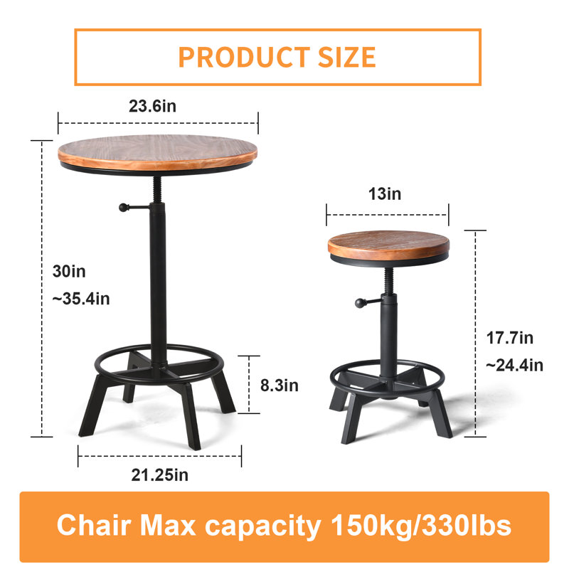 Ensemble de salle à manger en bois massif de pin Guyden, H 30 po x L 23,6 po x l 23,6 po