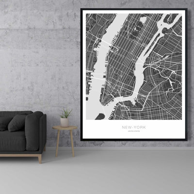 New York Graphic Map - Industrial Typo & Symbols Canvas Decor