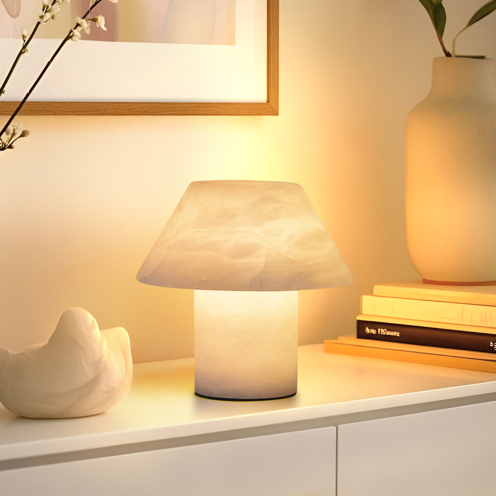 Alora 7" LED Alabaster White Natural Stone Desk Lamp