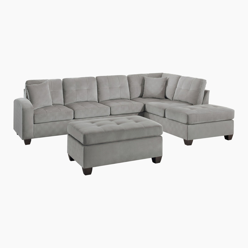 Canapé modulaire moderne et contemporain 3 pièces Mulrey, Microfibre taupe, H 33,5 po x l 109,5 po x P 78 po