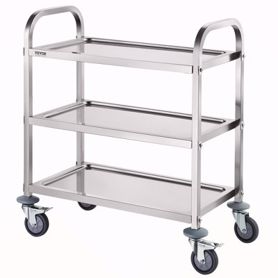 Chariot en acier inoxydable VEVOR, chariot utilitaire de laboratoire à 3 couches, capacité de poids de 400 lb, chariot médical avec roues universelles verrouillables, pour laboratoire, clinique, cuisine, salon