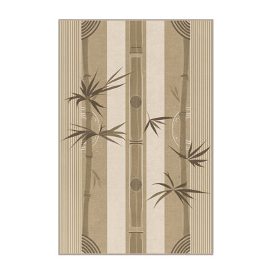 Tapis art déco en bambou doux et moelleux brun et beige