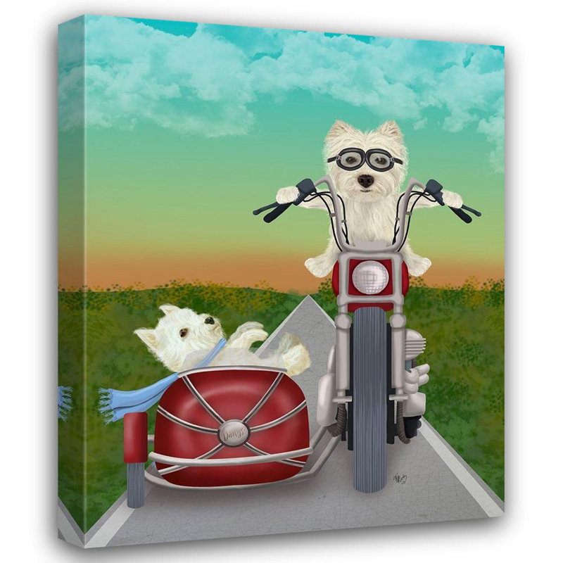Art sur toile tendue avec Alcott Hill® Fab Funky Gallery: Westie Chopper and Sidecar, H 45 po x l 36 po