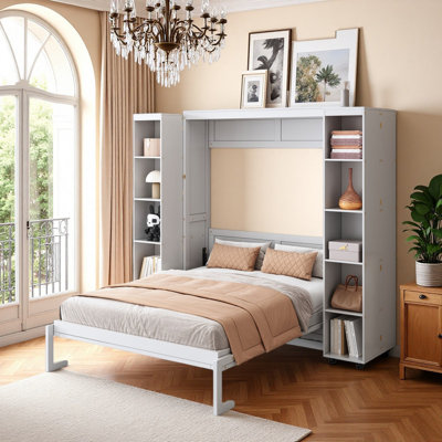 Grand lit escamotable avec tablettes de rangement