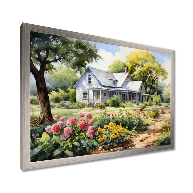 Farmhouse Frontyard Oasis I - Décoration murale de ferme, Cadre simple argenté, H 16 po x l 32 po x P 1 po