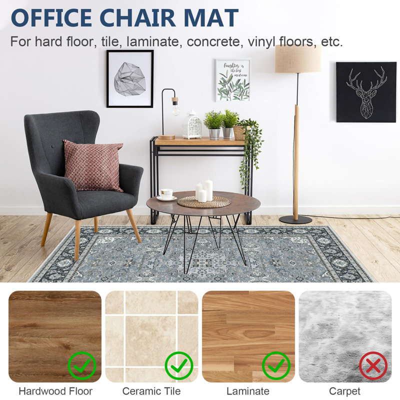 Non-Slip Office Chair Mat 120x90cm, Printed Floor Protector for Hard Floors, Easy to Clean