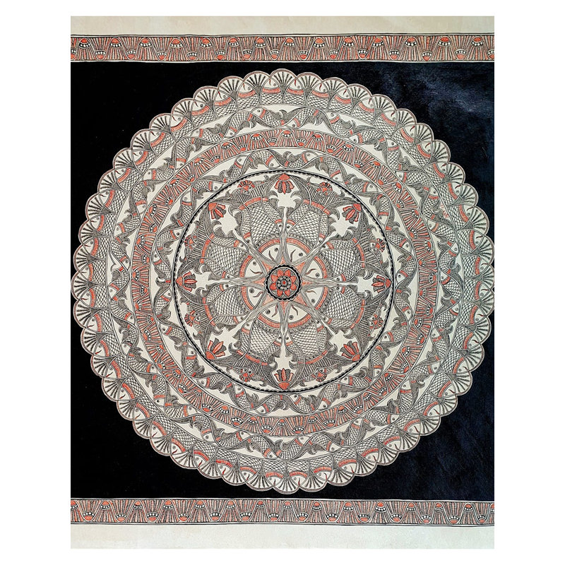 Poissons et lotus, art mandala | Acrylique sur papier fait à la main | Par Shruti Subramani