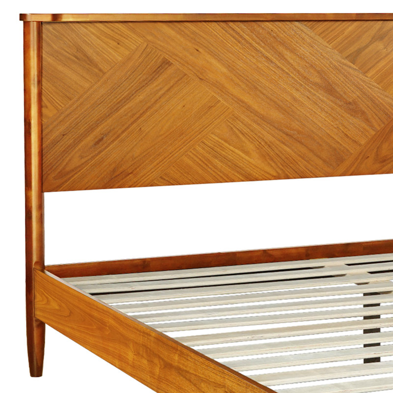 Structure de lit en bois massif Kalleen avec tête de lit à motif artistique, Caramel, Grand