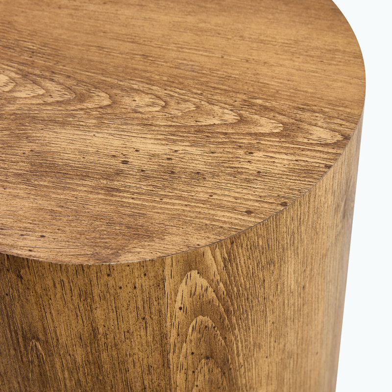 Ragin Modern Round Coffee Table - Medium Tone Wood Top with Drum Base, Standard Size Center Table for Living Room, Versatile Storage & Mid-Century Style