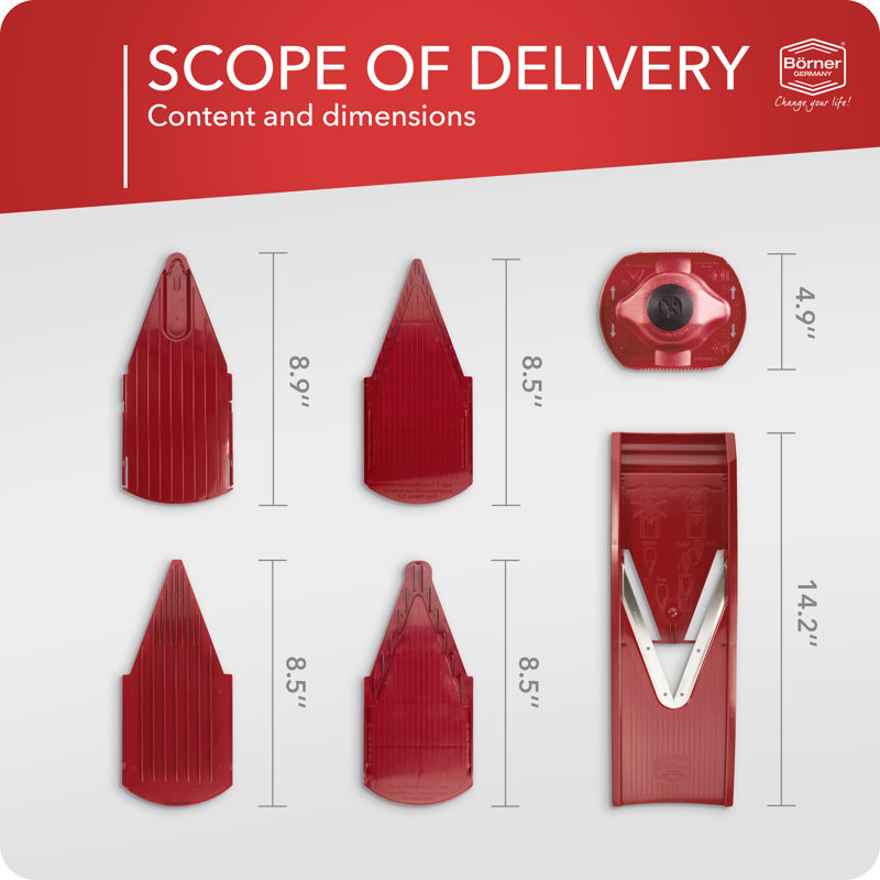 Mandoline Borner Classic V-1, ensemble de démarrage, rouge, Rouge