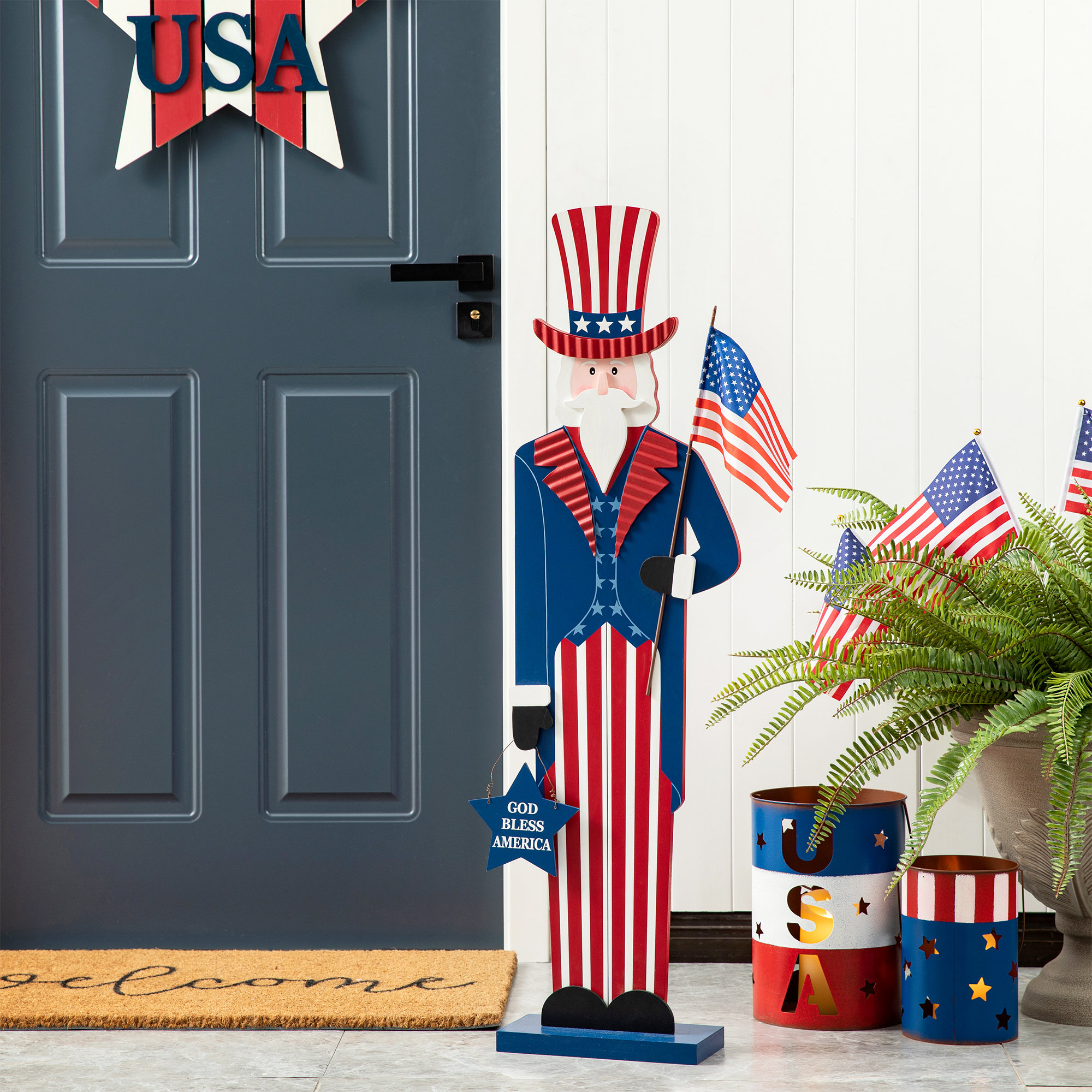 Patriotic American Uncle Sam Porch Figurine
