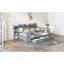 Lit de jour gris en bois avec 3 tiroirs, bureau intégré - pour la chambre à coucher