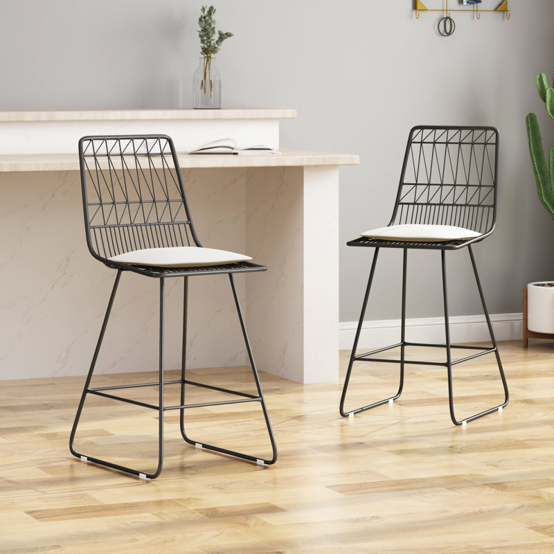 2 tabourets de comptoir en fer à la mode avec sièges en textile imperméables, gris et jolis sièges, 2