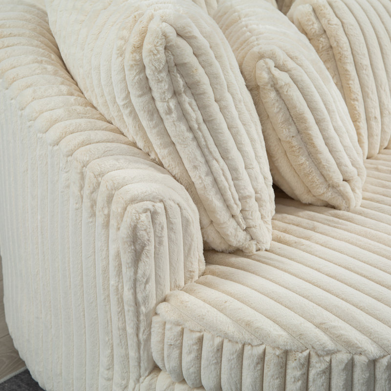 Fauteuil demi-tonneau rembourré avec housse, Fausse fourrure beige