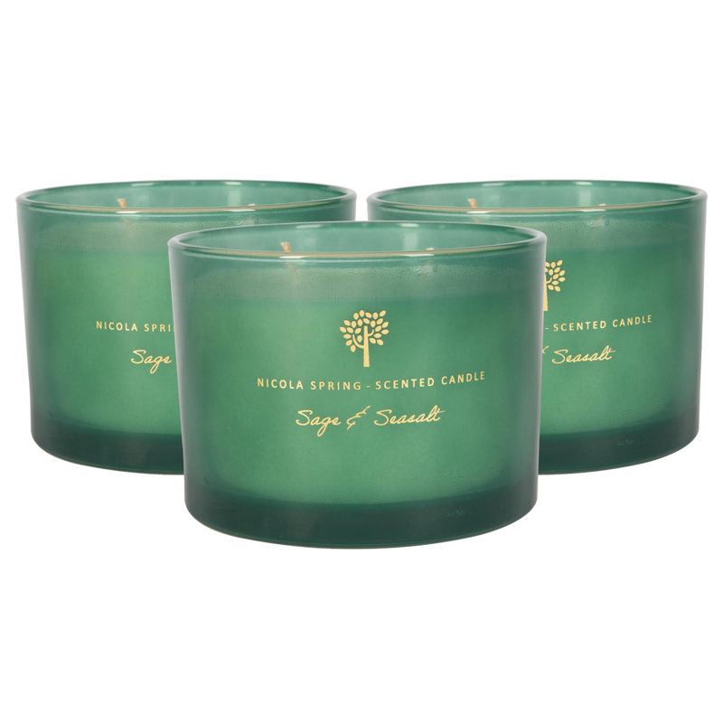 Nicola Spring - 3x Soy Wax Scented Candles - 350g - Sage & Seasalt